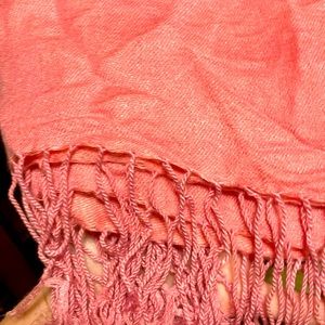 Coral Pink Pashmina Silk Blend Rectangle Scarf Pareo Sarong Fringed Soft